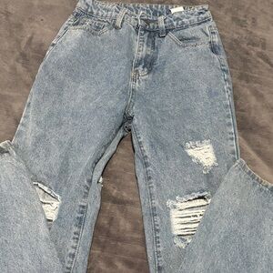 SHEIN Light Blue Distressed Boyfriend Jeans